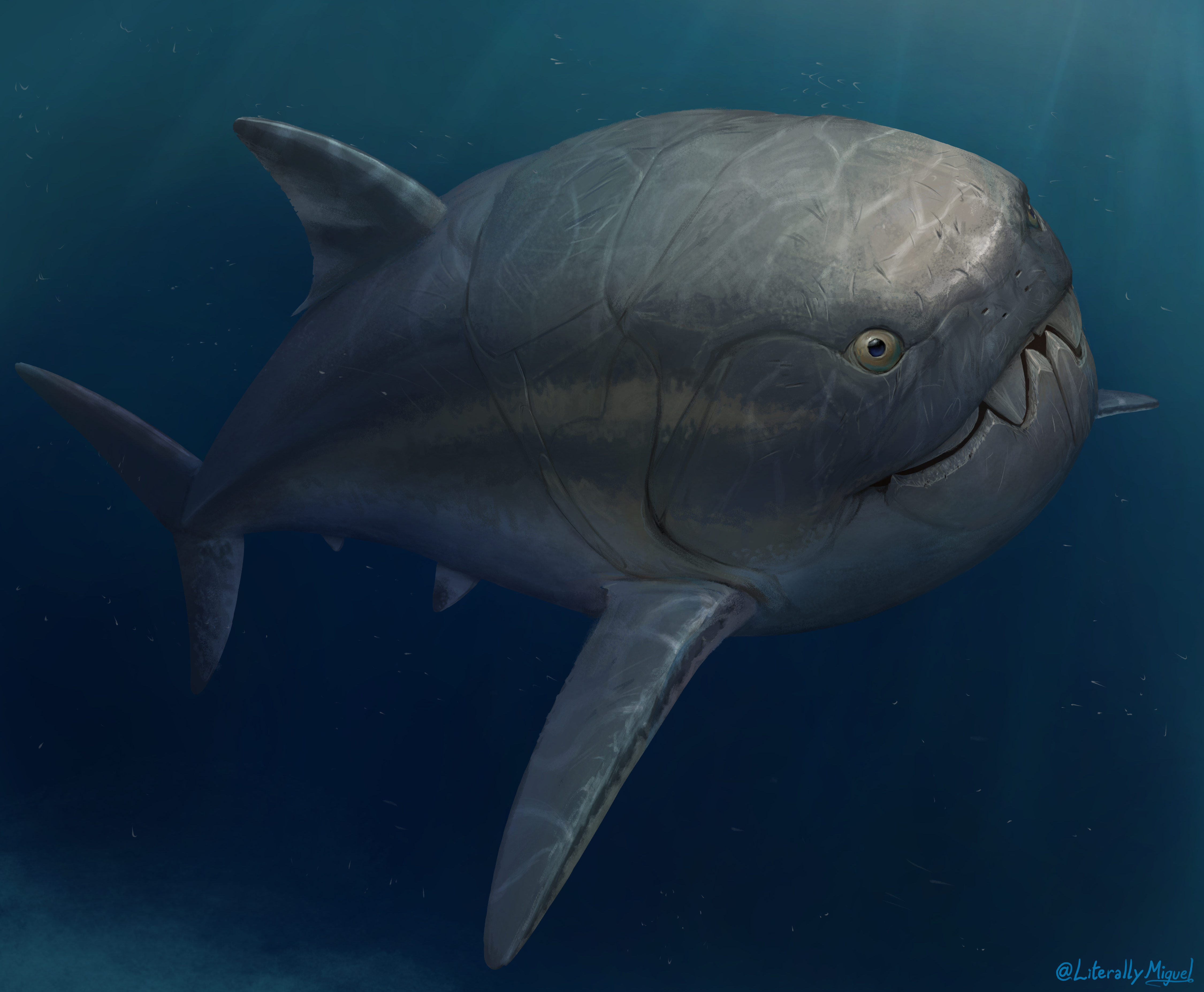 Dunkleosteus reconstruction showing armored jaw plates