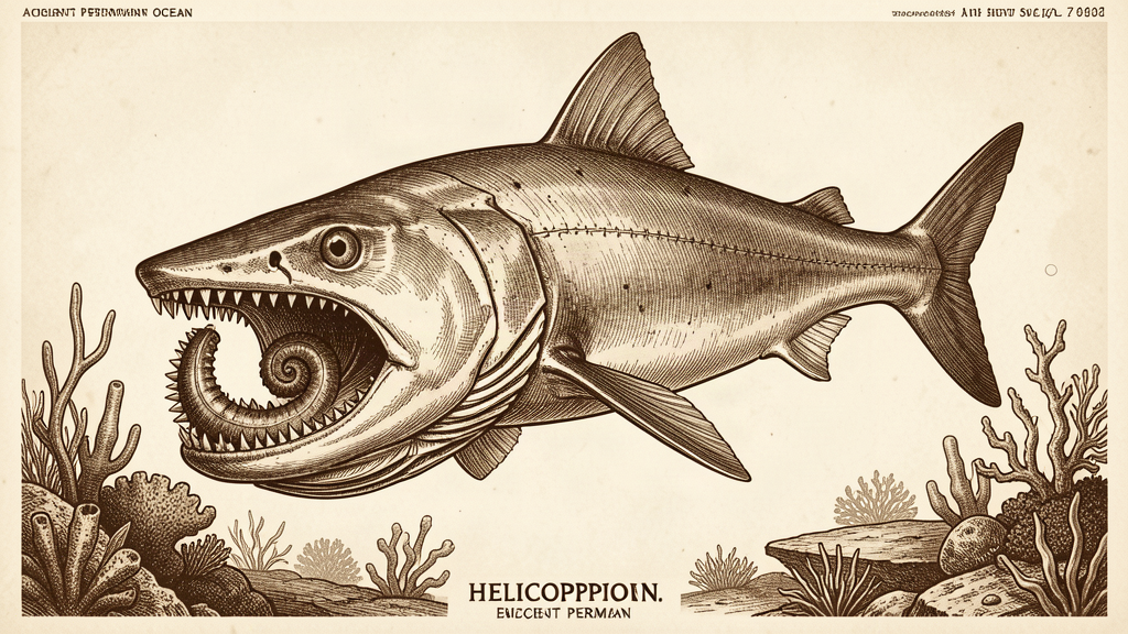 Helicoprion with spiral tooth whorl jaw, Permian fish