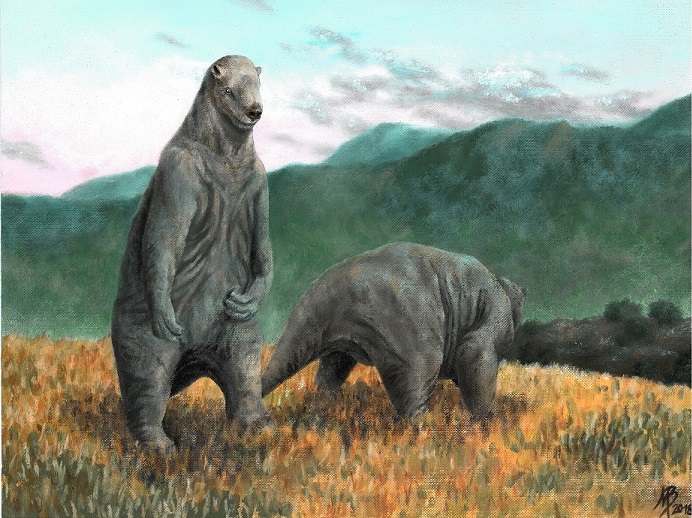 Life restoration illustration of Megatherium americanum showing its massive body and curved claws
