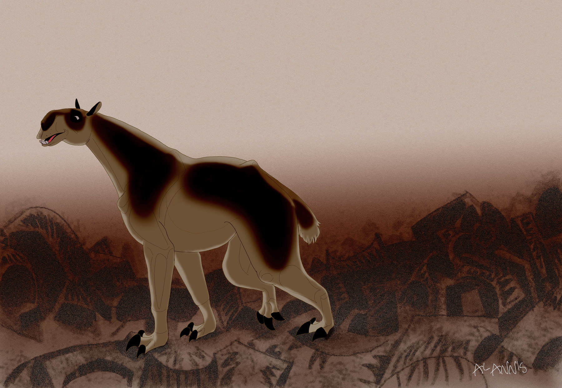 Life restoration of Moropus, a clawed Miocene relative of horses and rhinoceroses