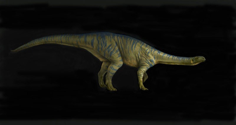 Artistic restoration of Plateosaurus in a Late Triassic landscape with conifer forest